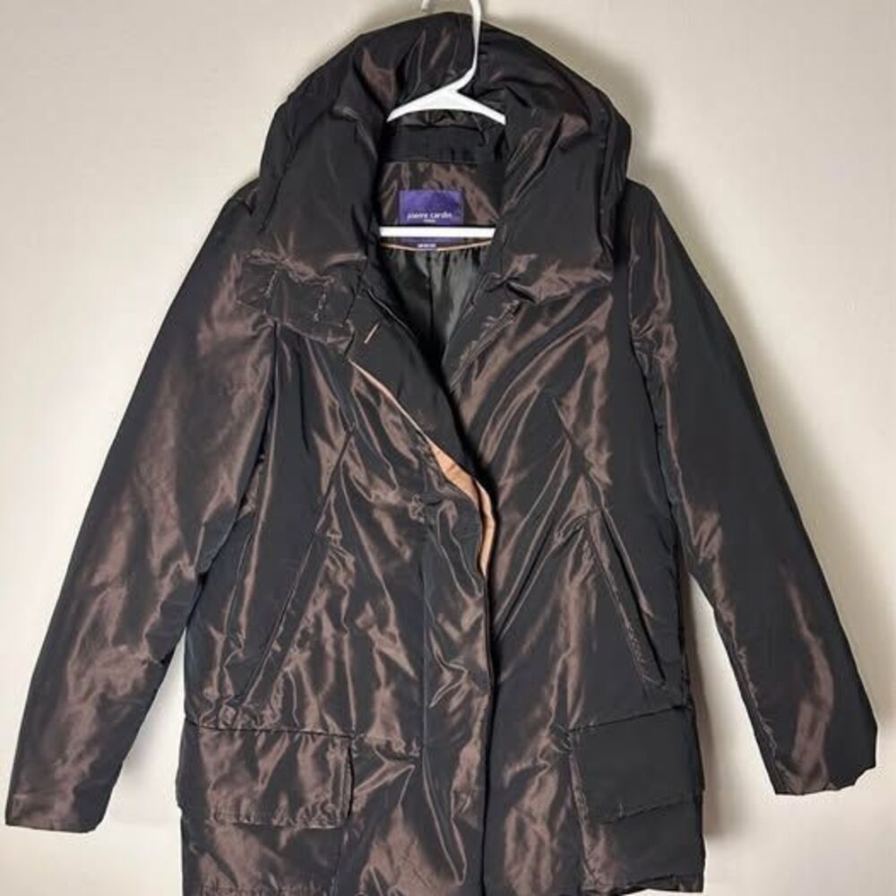 Vintage Pierre Cardin Women's Iridescent Brown Puffer Jacket Medium